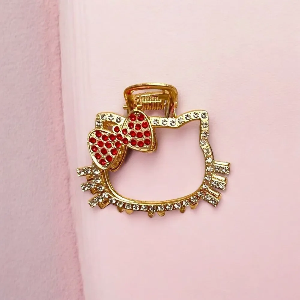⭐️3/$25⭐️ Hello Kitty Red And Clear Gold Tone Rhinestone Hair Clip